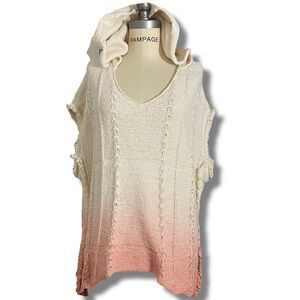 Moth Anthropologie Women’s Size XS Hooded Knit Poncho Sweater Cream Ombre Pink
